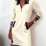 Karoll – Chic Langærmet Kjole i Bomuld