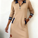 Karoll – Chic Langærmet Kjole i Bomuld