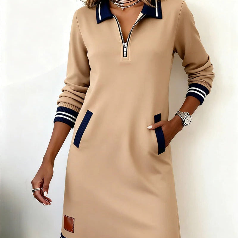 Karoll – Chic Langærmet Kjole i Bomuld