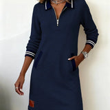 Karoll – Chic Langærmet Kjole i Bomuld