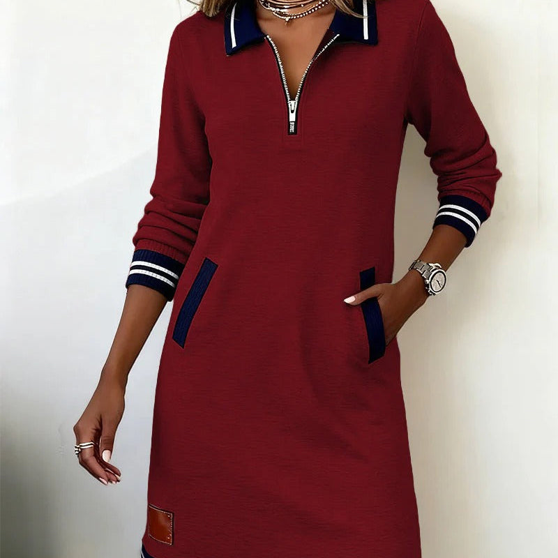 Karoll – Chic Langærmet Kjole i Bomuld