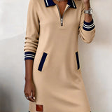 Karoll – Chic Langærmet Kjole i Bomuld